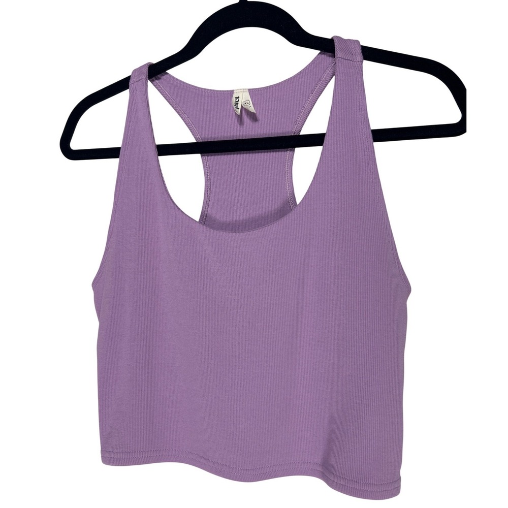 Pact Womens Ribbed Racerback Crop Tank Top Purple Organic Cotton XL